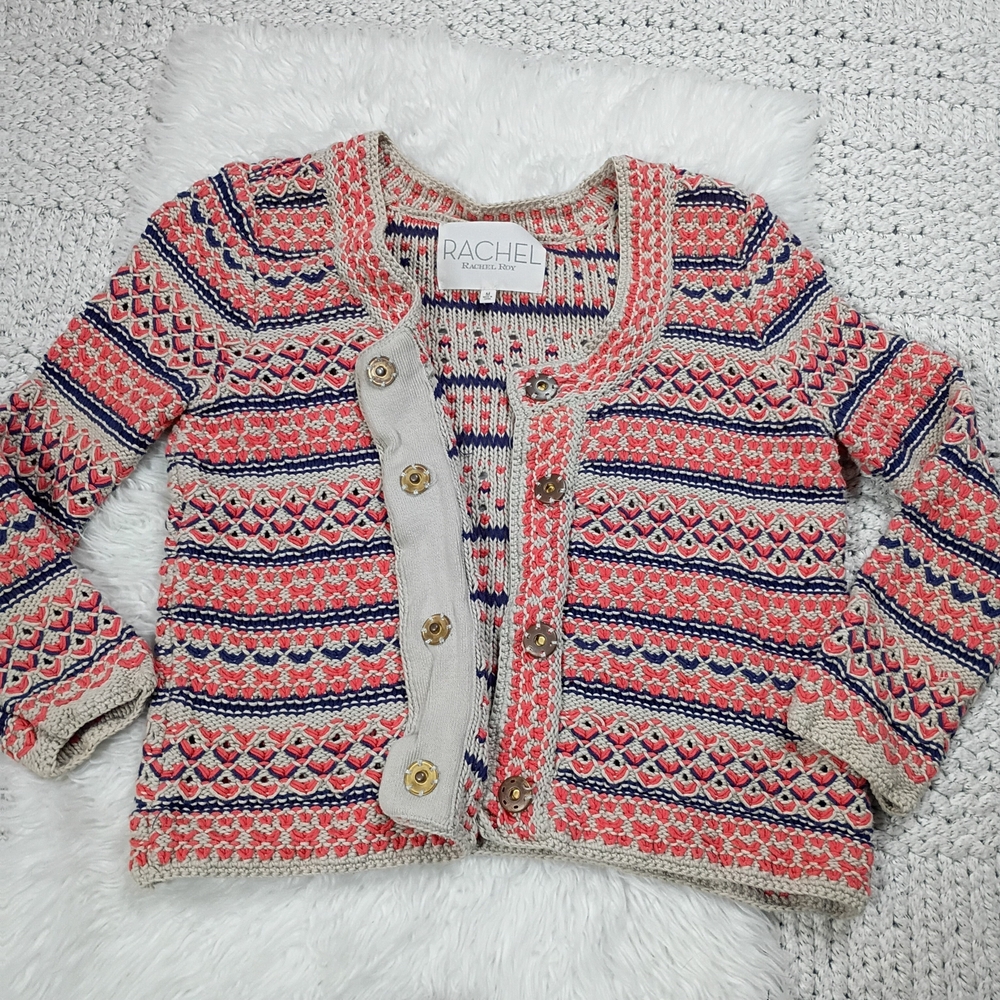 Rachel Roy Multicolor Patterned Snap Button Front Women's Cardigan Sweater